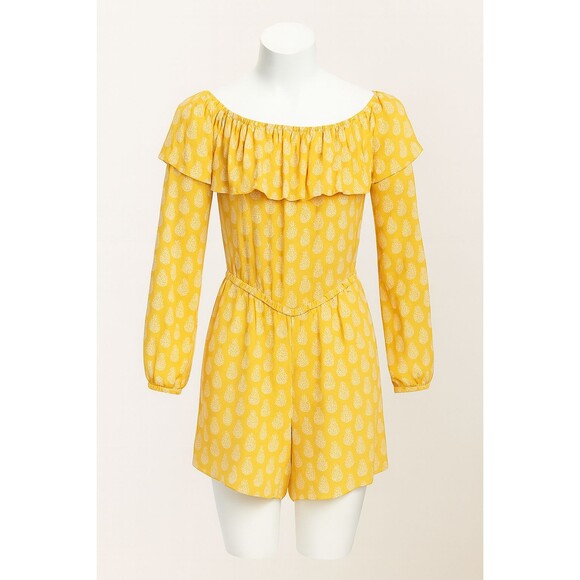 Michael Kors Women’s S Yellow Boho Ruffle Off Shoulder Romper Long Sleeve Casual - Picture 7 of 8